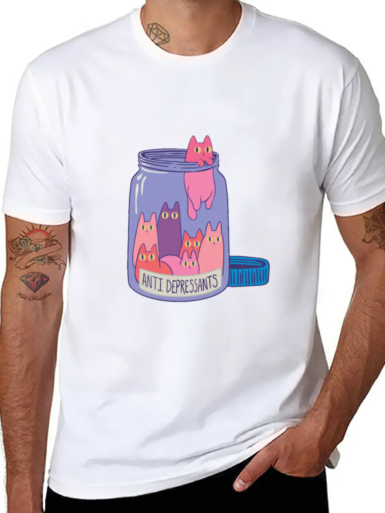 Anti-Depressants: Cats In A Jar Stylish Everyday T-Shirt – Unisex Basic Cotton Tee