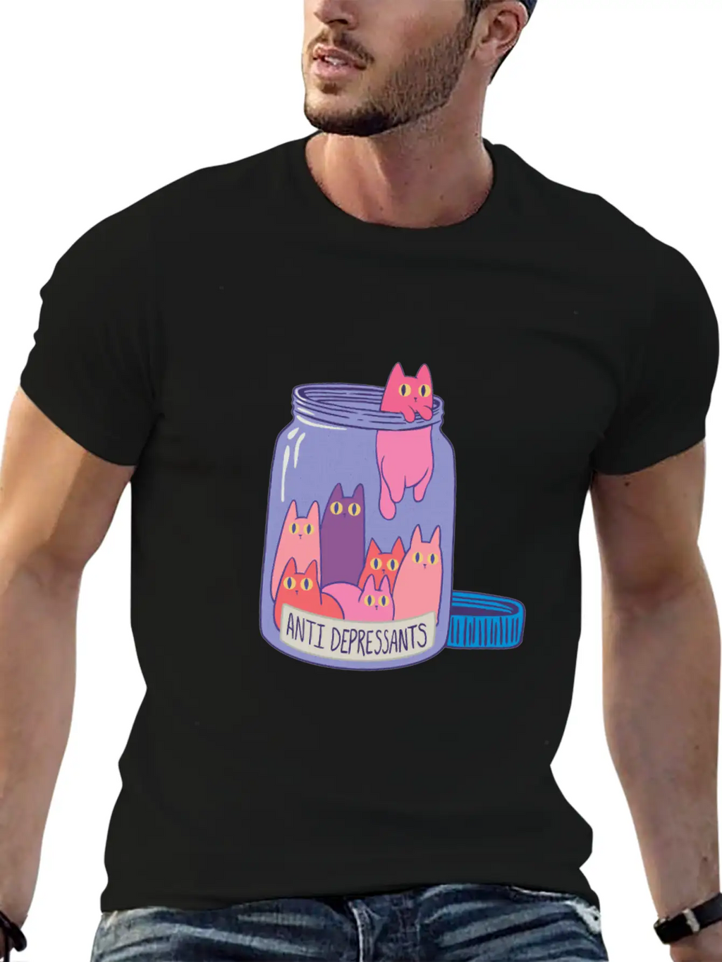 Anti-Depressants: Cats In A Jar Stylish Everyday T-Shirt – Unisex Basic Cotton Tee