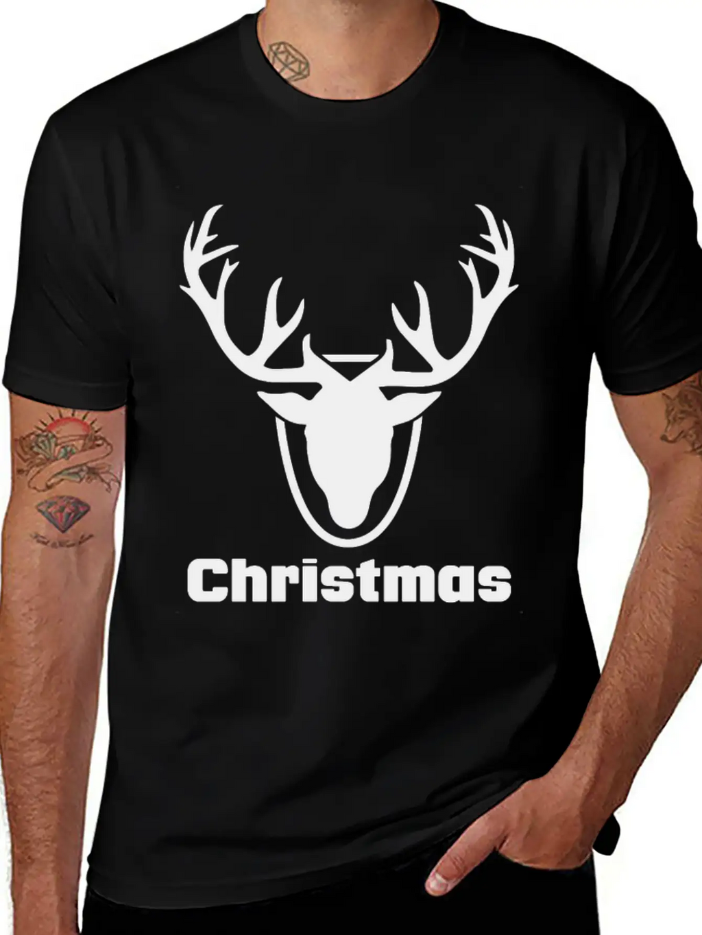 Antlers Merry Christmas Funny Tshirt Unisex Short Sleeve Soft Cotton T-Shirt – Casual Everyday Wear