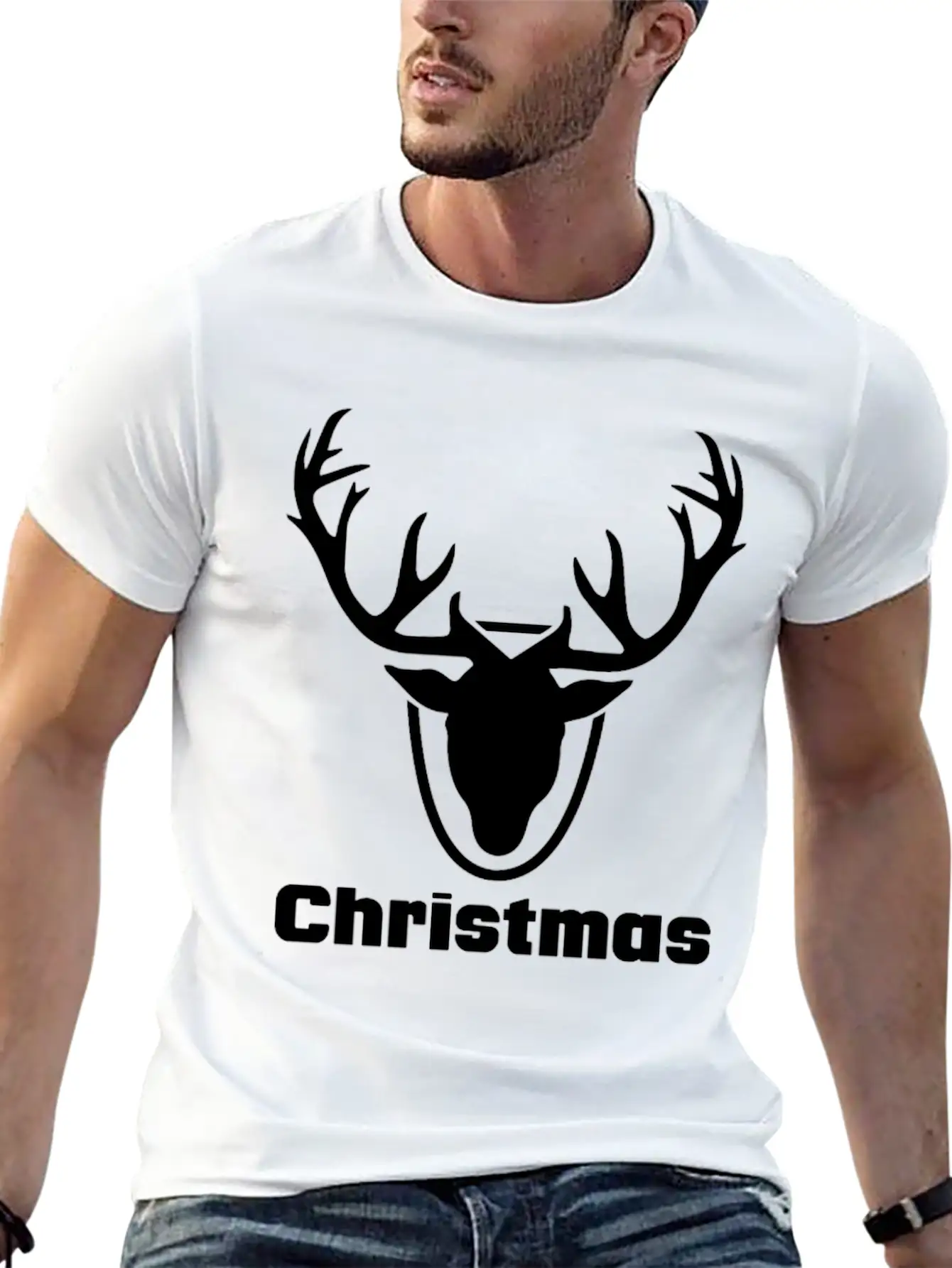 Antlers Merry Christmas Funny Tshirt Unisex Short Sleeve Soft Cotton T-Shirt – Casual Everyday Wear