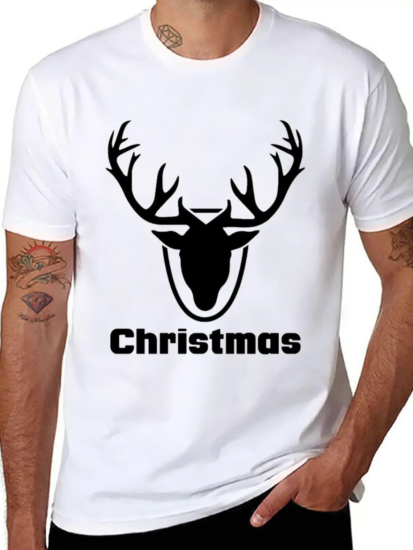Antlers Merry Christmas Funny Tshirt Unisex Short Sleeve Soft Cotton T-Shirt – Casual Everyday Wear