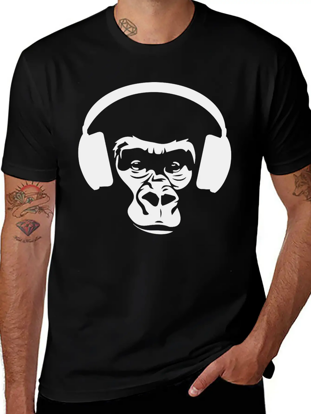 Ape With Headphones Unisex Short Sleeve Soft Cotton T-Shirt – Casual Everyday Wear