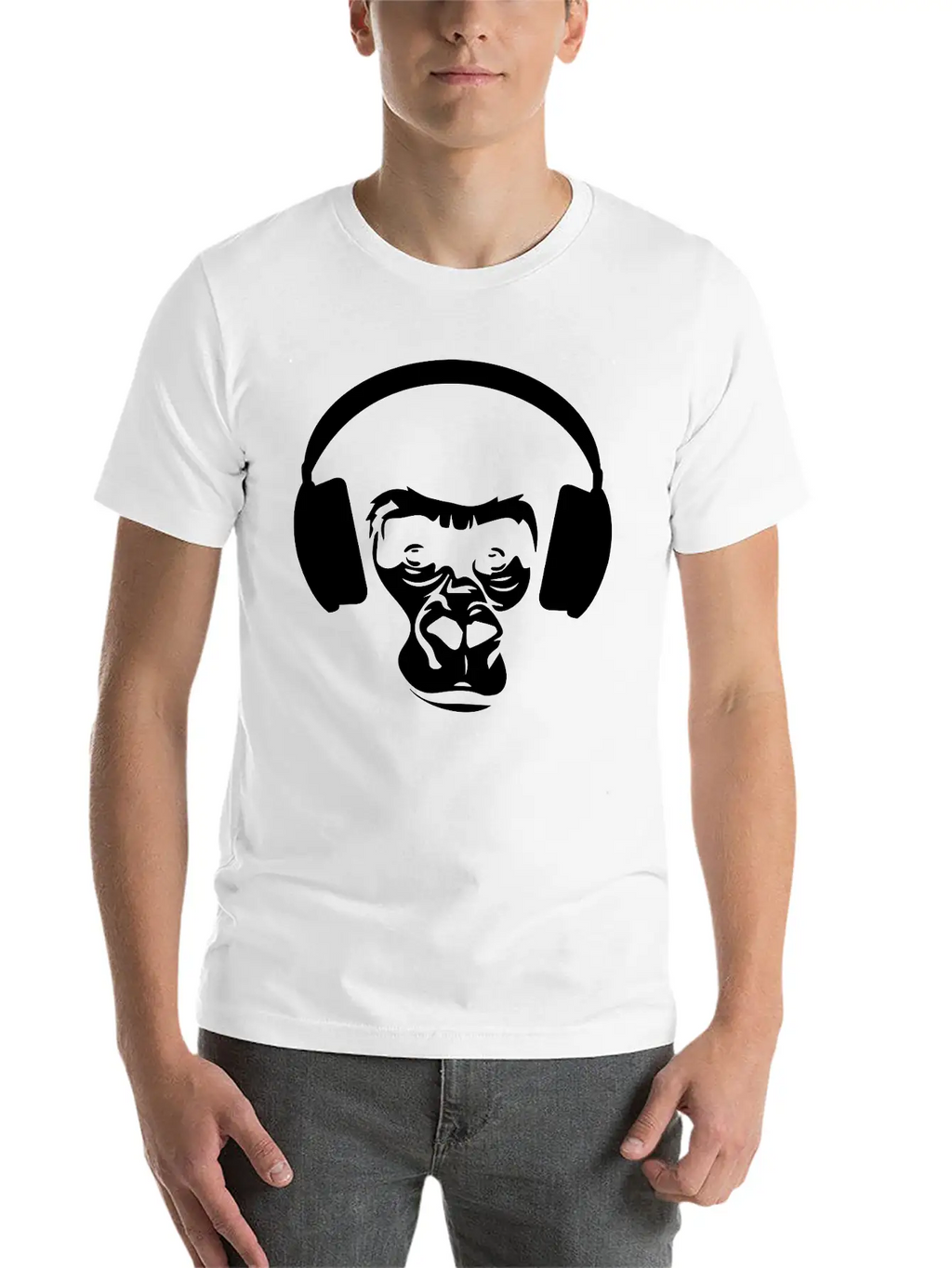 Ape With Headphones Unisex Short Sleeve Soft Cotton T-Shirt – Casual Everyday Wear