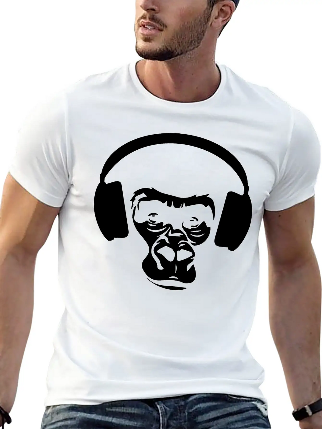 Ape With Headphones Unisex Short Sleeve Soft Cotton T-Shirt – Casual Everyday Wear