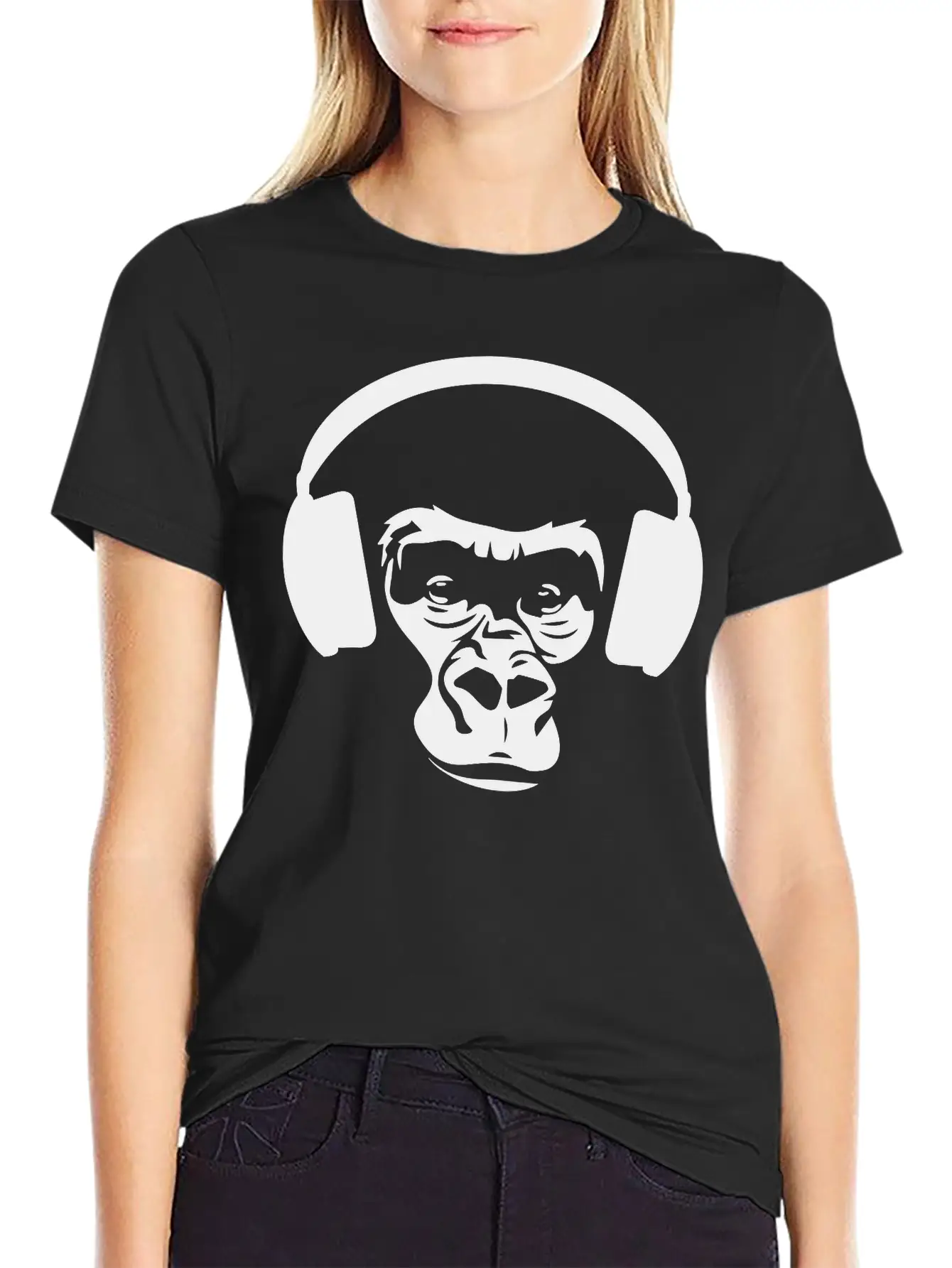 Ape With Headphones Unisex Short Sleeve Soft Cotton T-Shirt – Casual Everyday Wear