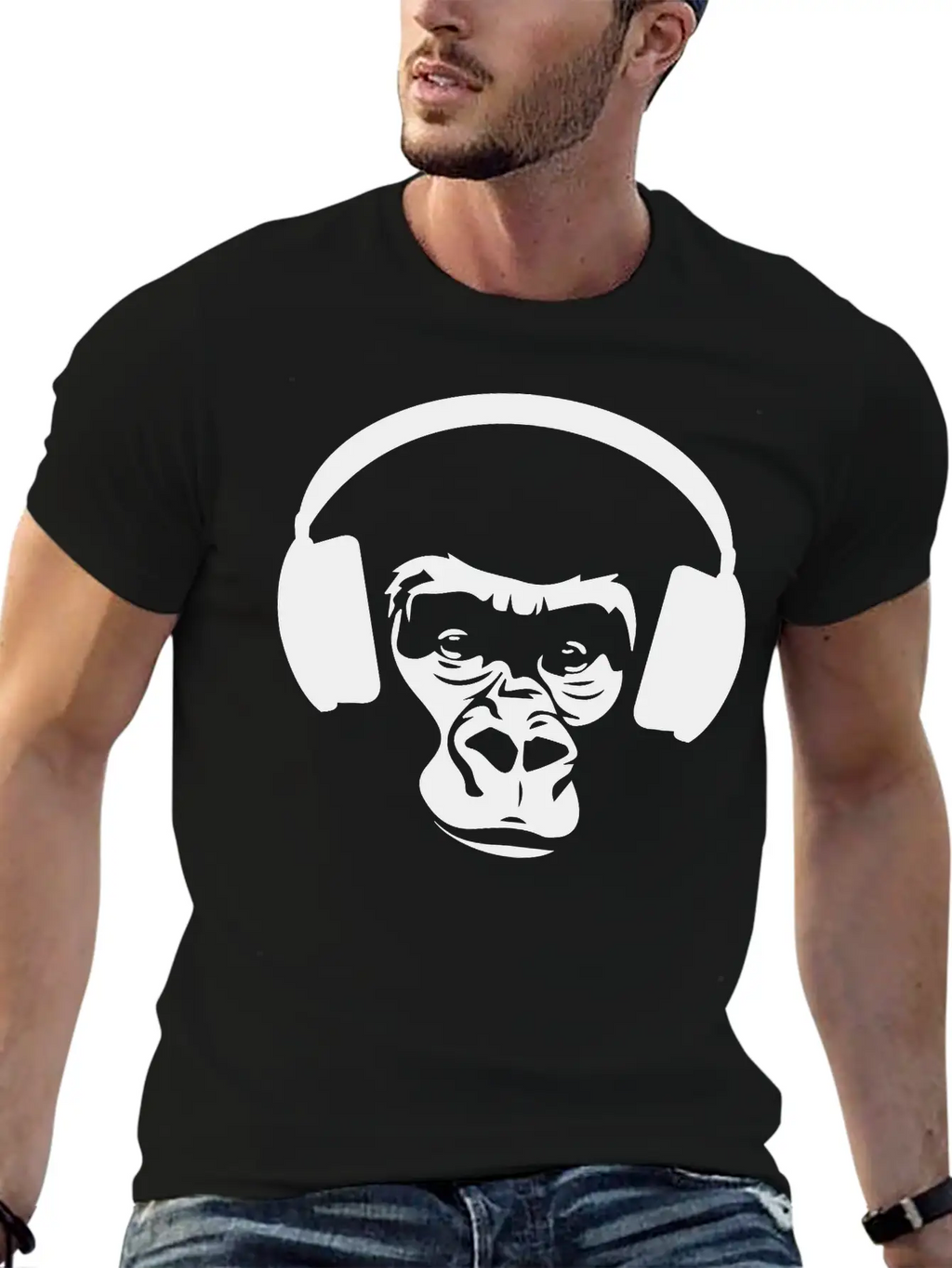 Ape With Headphones Unisex Short Sleeve Soft Cotton T-Shirt – Casual Everyday Wear