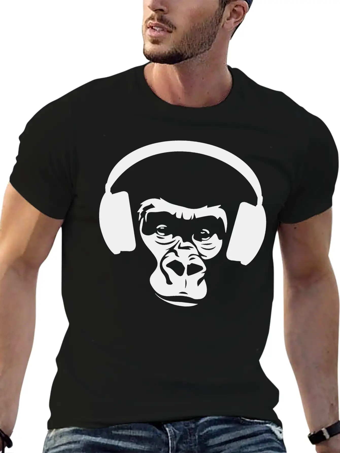 Ape With Headphones Unisex Short Sleeve Soft Cotton T-Shirt – Casual Everyday Wear