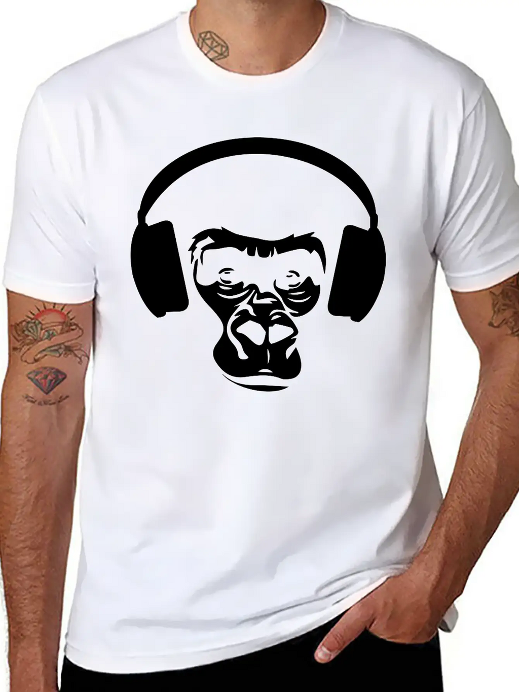 Ape With Headphones Unisex Short Sleeve Soft Cotton T-Shirt – Casual Everyday Wear