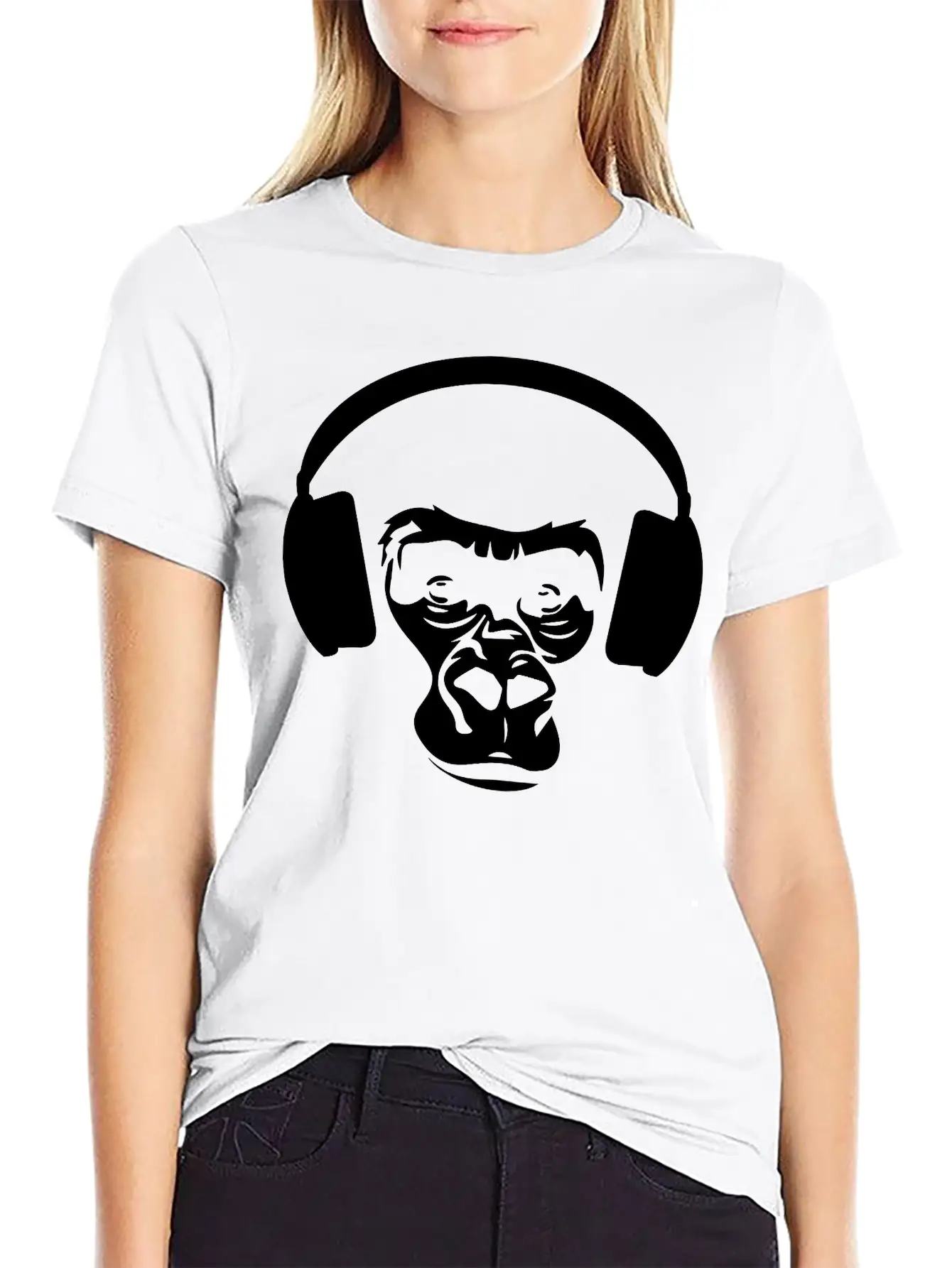 Ape With Headphones Unisex Short Sleeve Soft Cotton T-Shirt – Casual Everyday Wear
