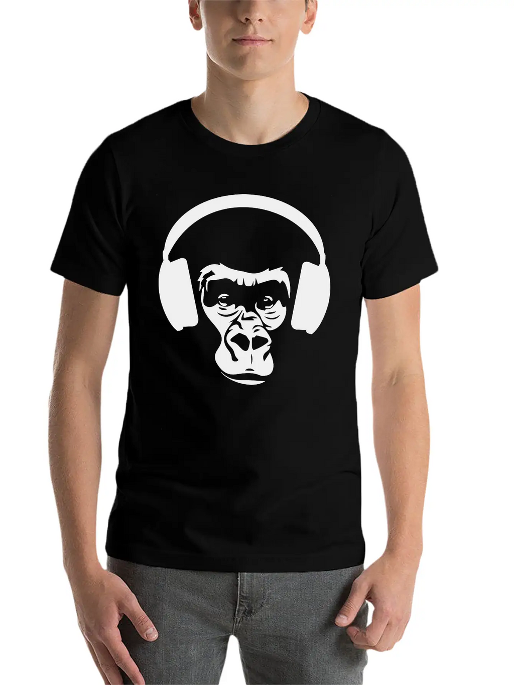Ape With Headphones Unisex Short Sleeve Soft Cotton T-Shirt – Casual Everyday Wear