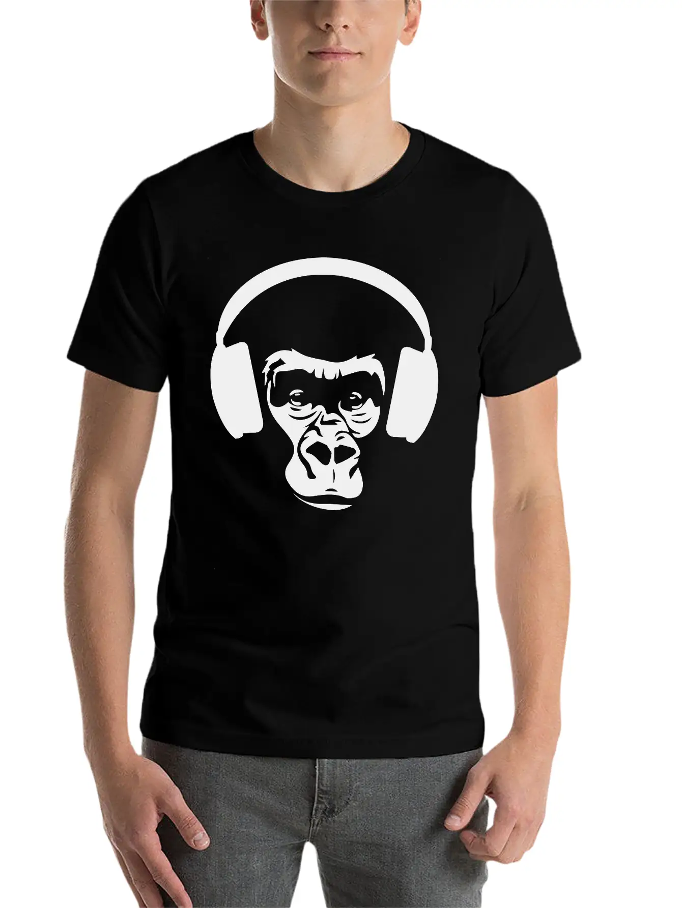Ape With Headphones Unisex Short Sleeve Soft Cotton T-Shirt – Casual Everyday Wear