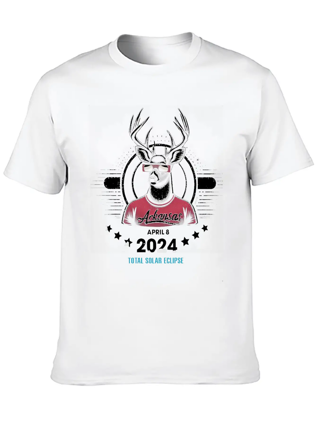 Arkansas Solar Eclipse 8 April 2024, White-Deer Unisex Casual T-Shirt – Clean Design For Daily Comfort