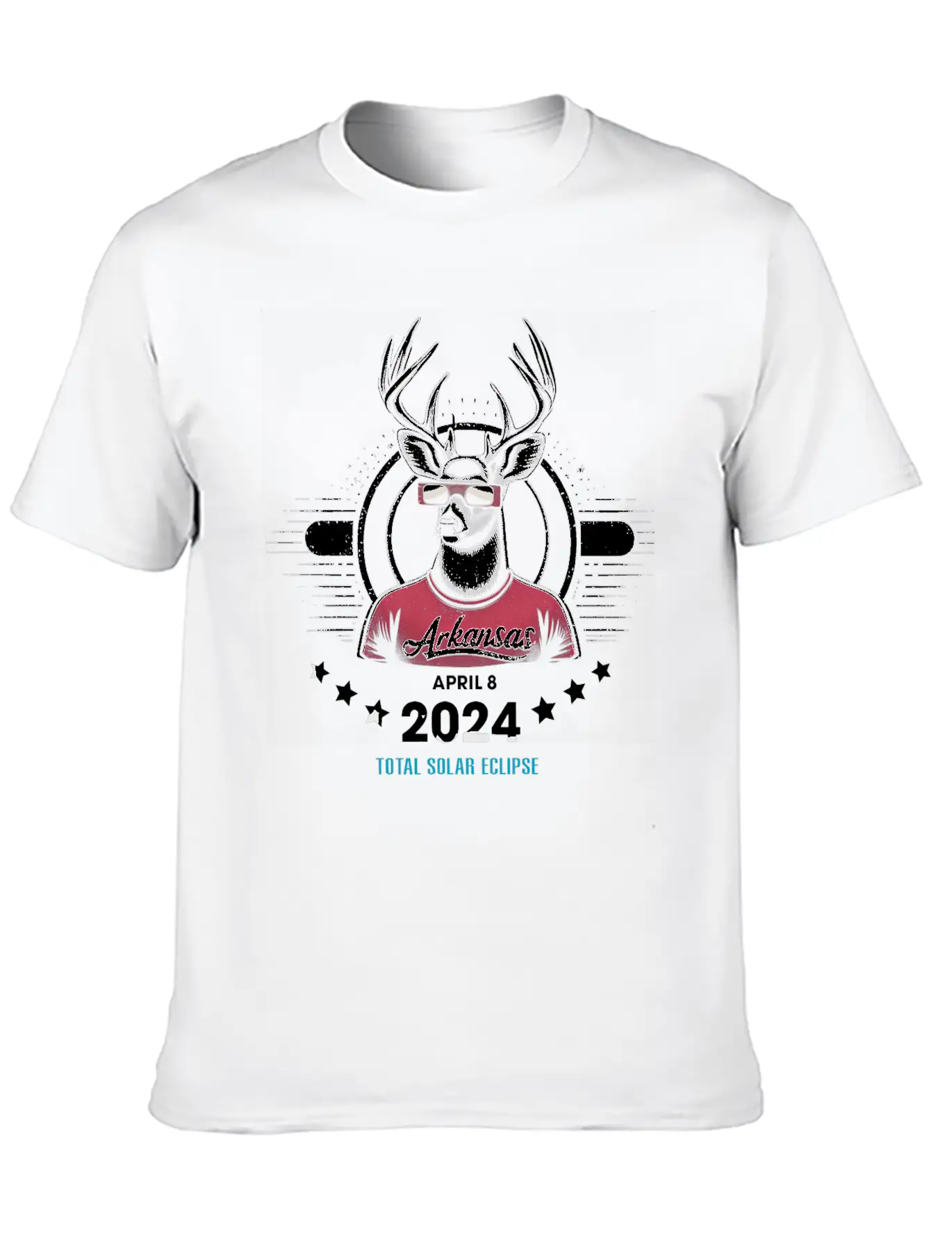 Arkansas Solar Eclipse 8 April 2024, White-Deer Unisex Casual T-Shirt – Clean Design For Daily Comfort