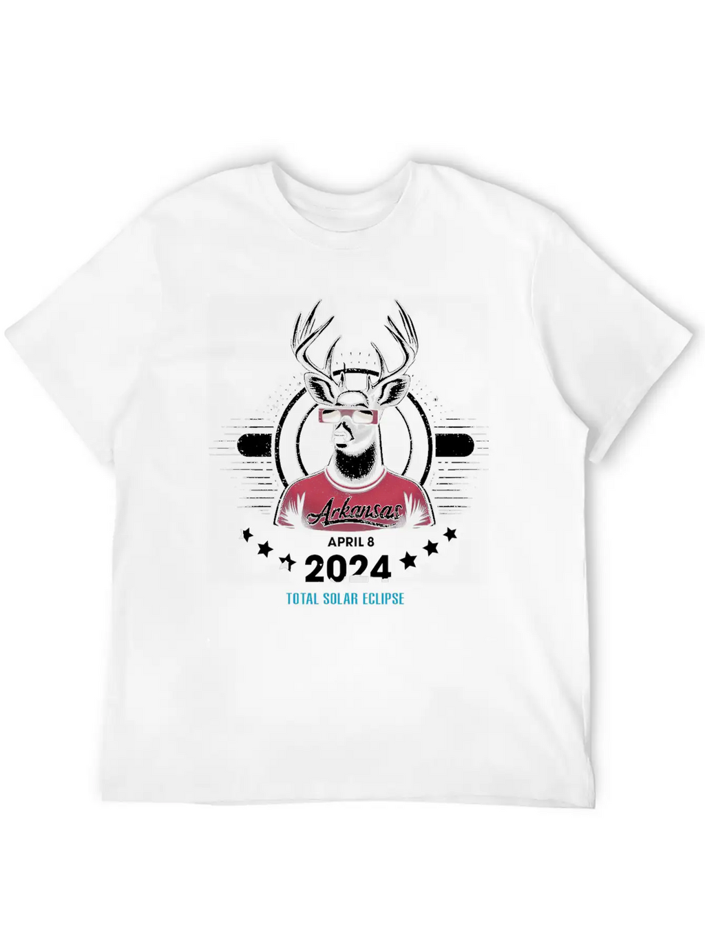 Arkansas Solar Eclipse 8 April 2024, White-Deer Unisex Casual T-Shirt – Clean Design For Daily Comfort
