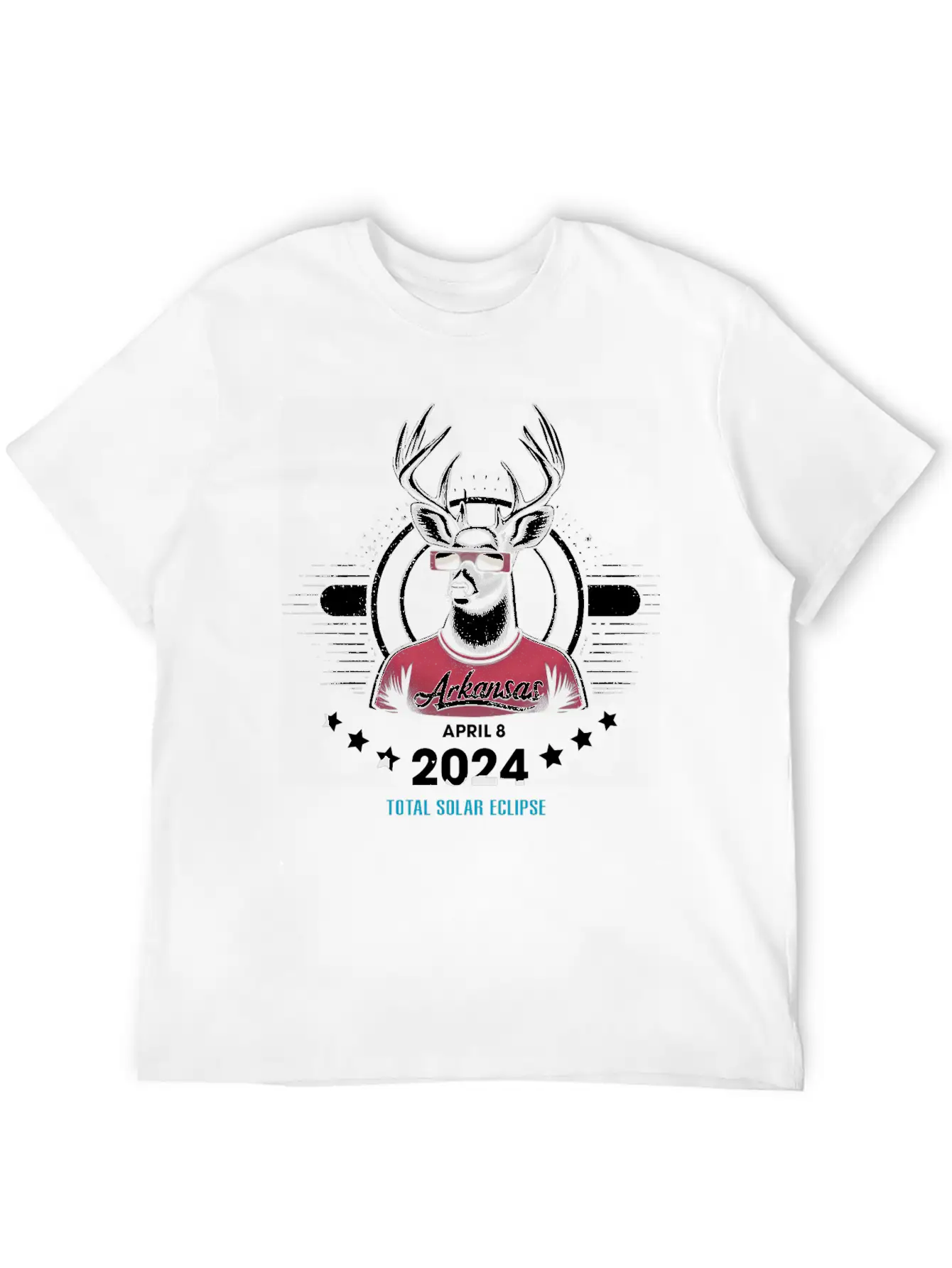 Arkansas Solar Eclipse 8 April 2024, White-Deer Unisex Casual T-Shirt – Clean Design For Daily Comfort