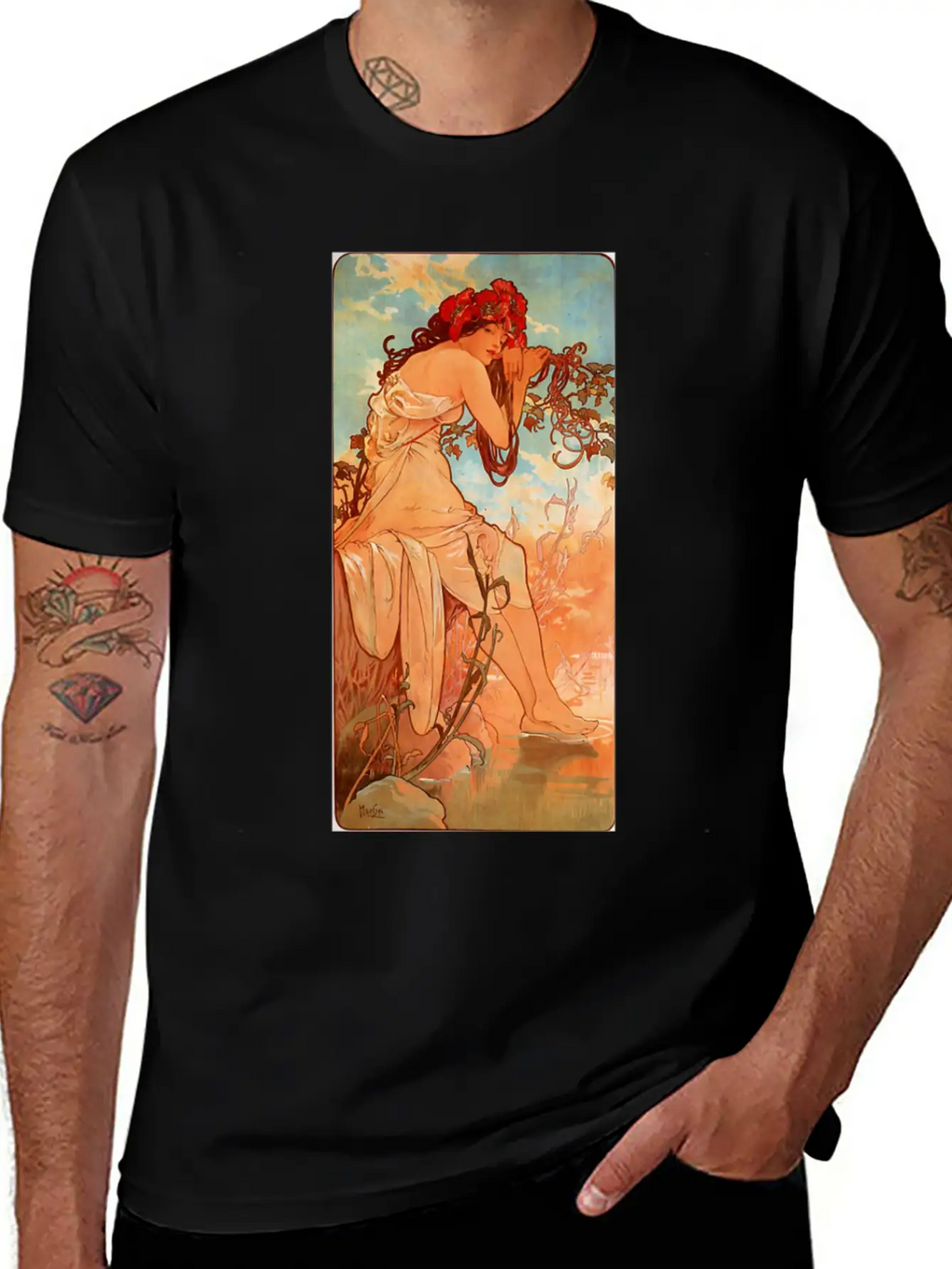 Art Nouveau Deco Alfons Mucha Beautiful Woman Breathable Soft Cotton T-Shirt – Timeless Casual Look