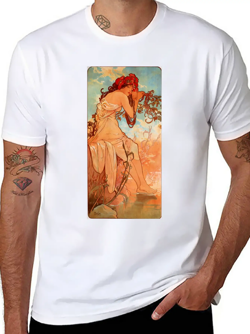 Art Nouveau Deco Alfons Mucha Beautiful Woman Breathable Soft Cotton T-Shirt – Timeless Casual Look