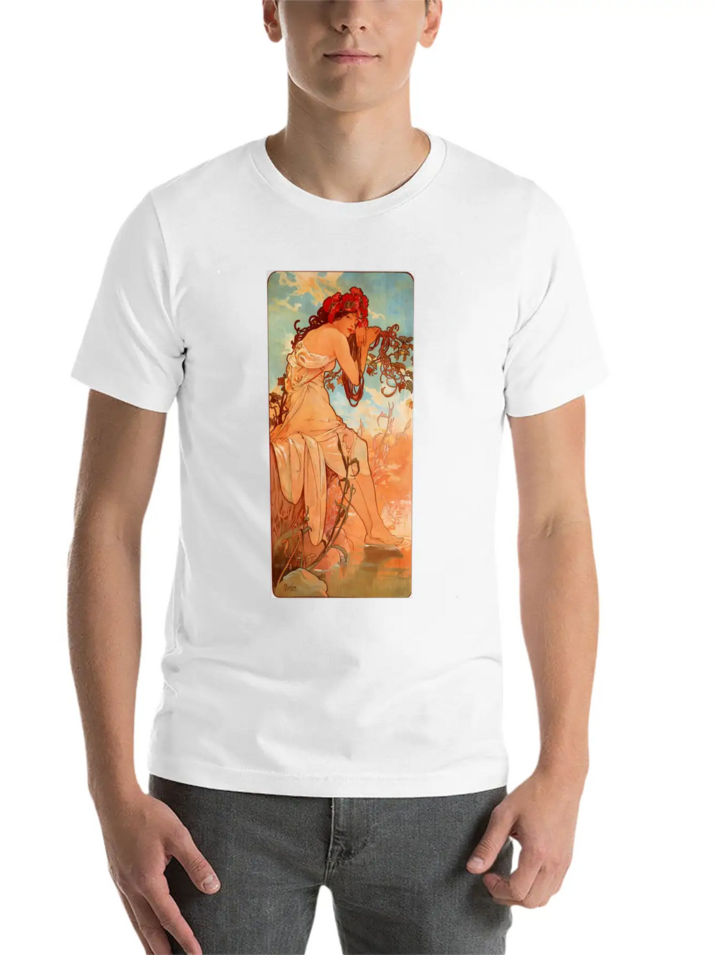 Art Nouveau Deco Alfons Mucha Beautiful Woman Breathable Soft Cotton T-Shirt – Timeless Casual Look