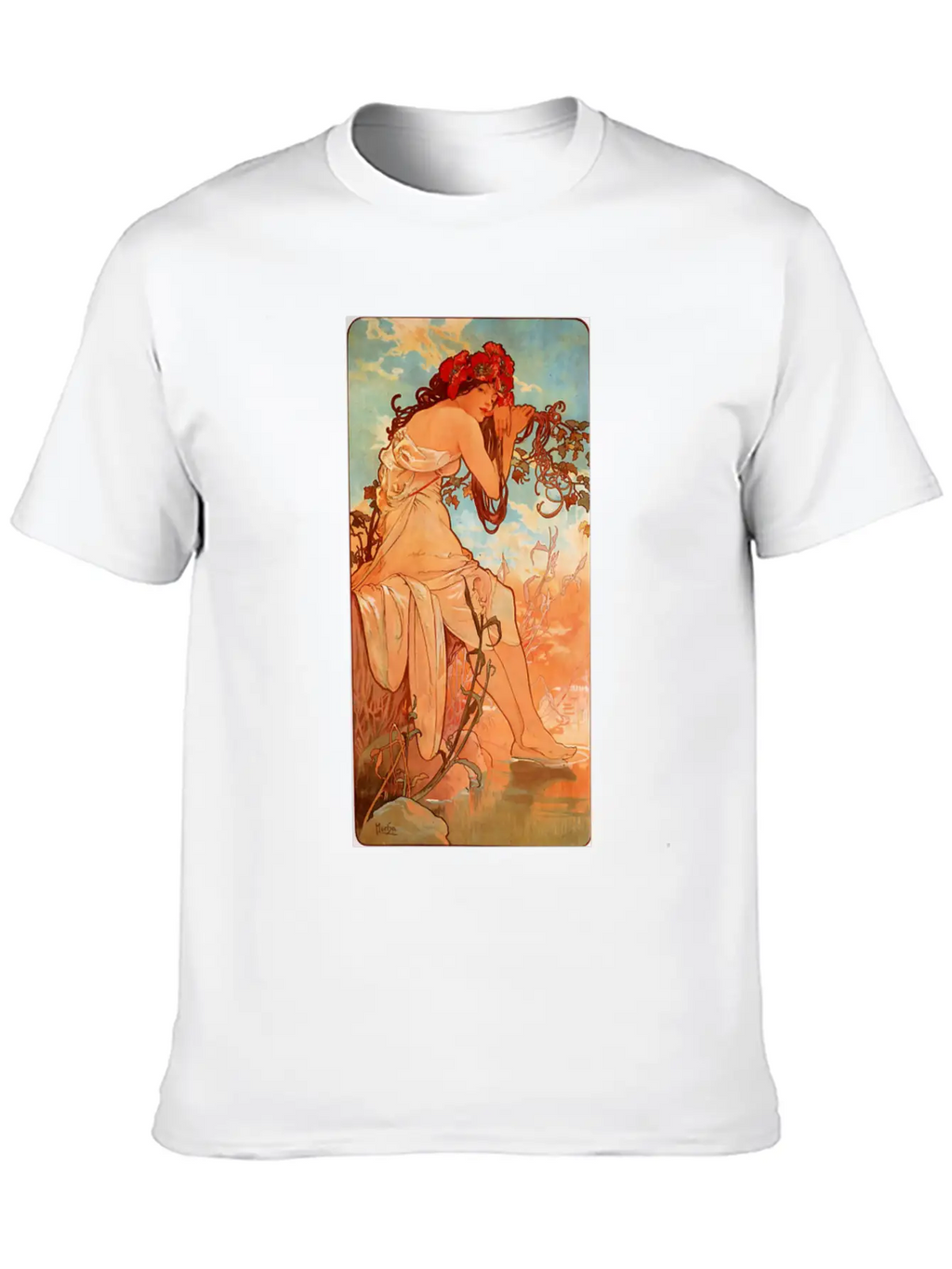 Art Nouveau Deco Alfons Mucha Beautiful Woman Breathable Soft Cotton T-Shirt – Timeless Casual Look