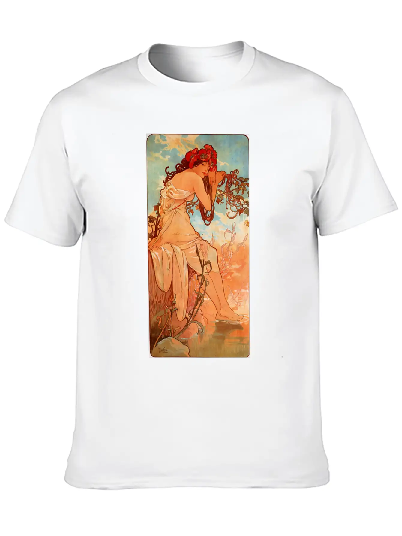 Art Nouveau Deco Alfons Mucha Beautiful Woman Breathable Soft Cotton T-Shirt – Timeless Casual Look
