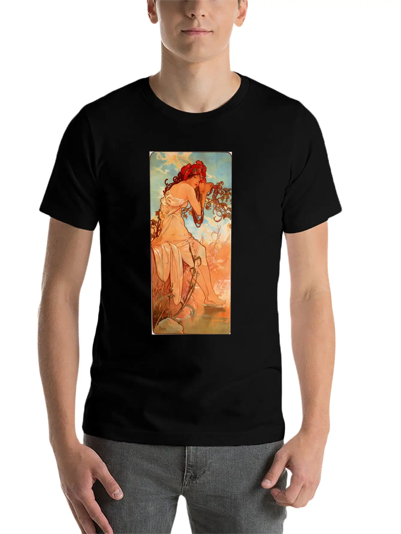 Art Nouveau Deco Alfons Mucha Beautiful Woman Breathable Soft Cotton T-Shirt – Timeless Casual Look
