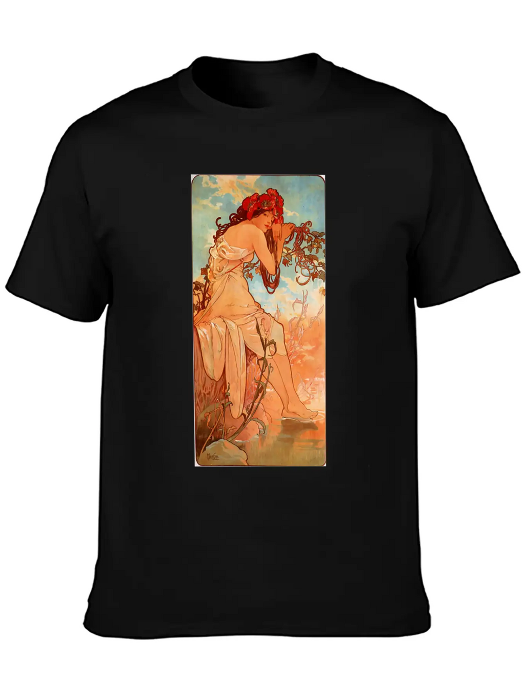 Art Nouveau Deco Alfons Mucha Beautiful Woman Breathable Soft Cotton T-Shirt – Timeless Casual Look