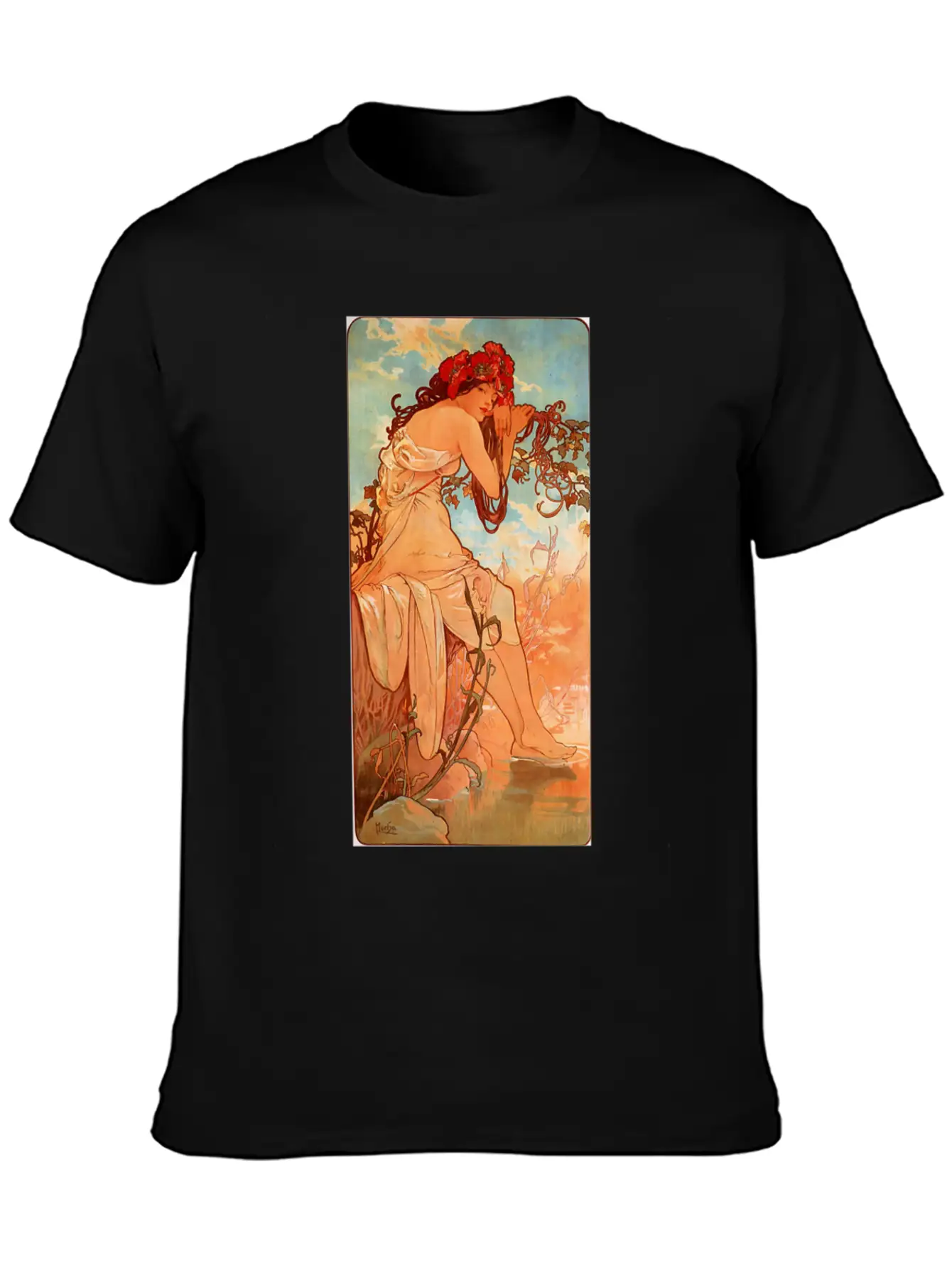Art Nouveau Deco Alfons Mucha Beautiful Woman Breathable Soft Cotton T-Shirt – Timeless Casual Look