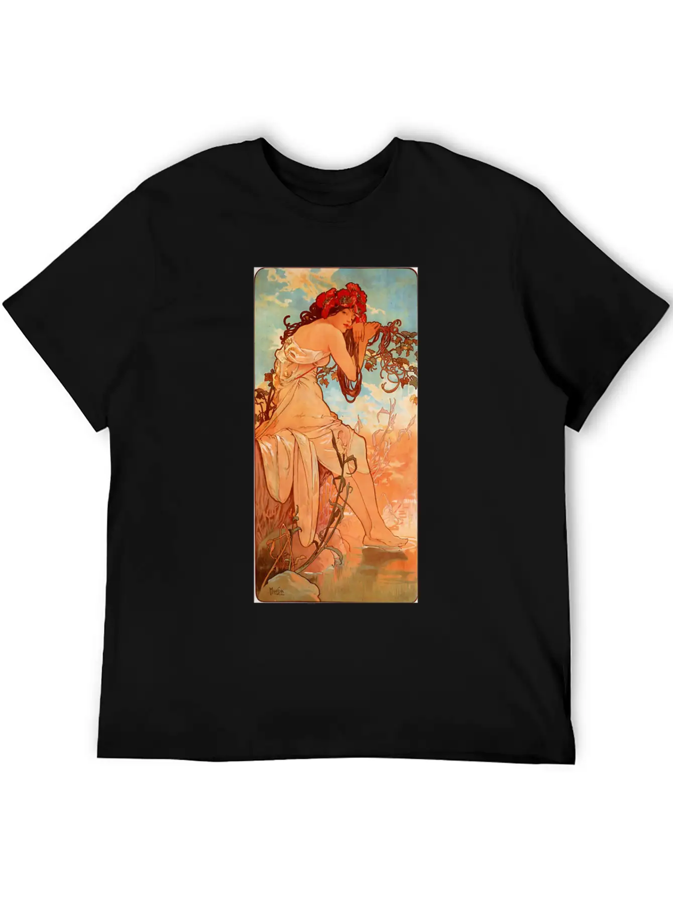 Art Nouveau Deco Alfons Mucha Beautiful Woman Breathable Soft Cotton T-Shirt – Timeless Casual Look