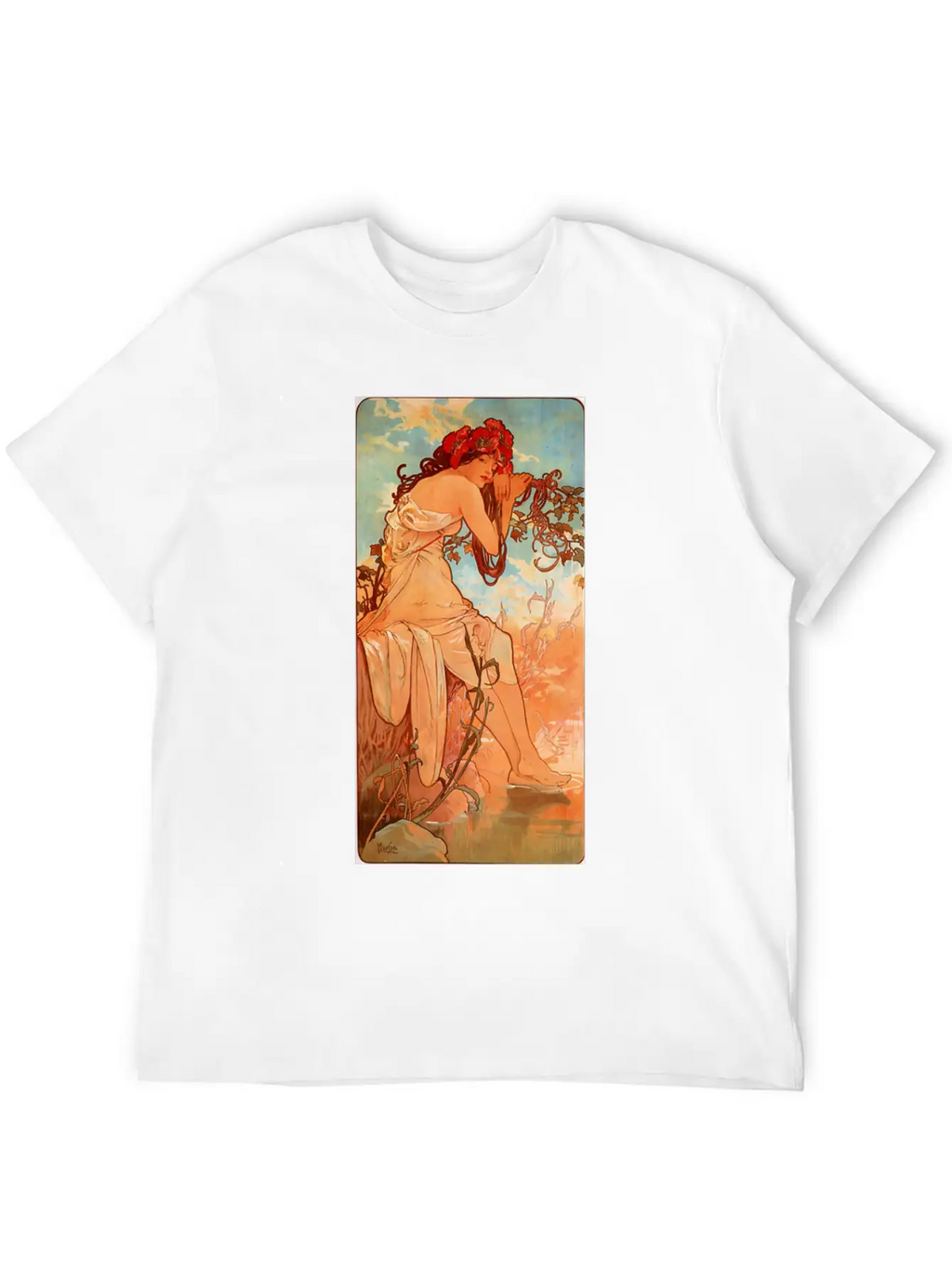 Art Nouveau Deco Alfons Mucha Beautiful Woman Breathable Soft Cotton T-Shirt – Timeless Casual Look