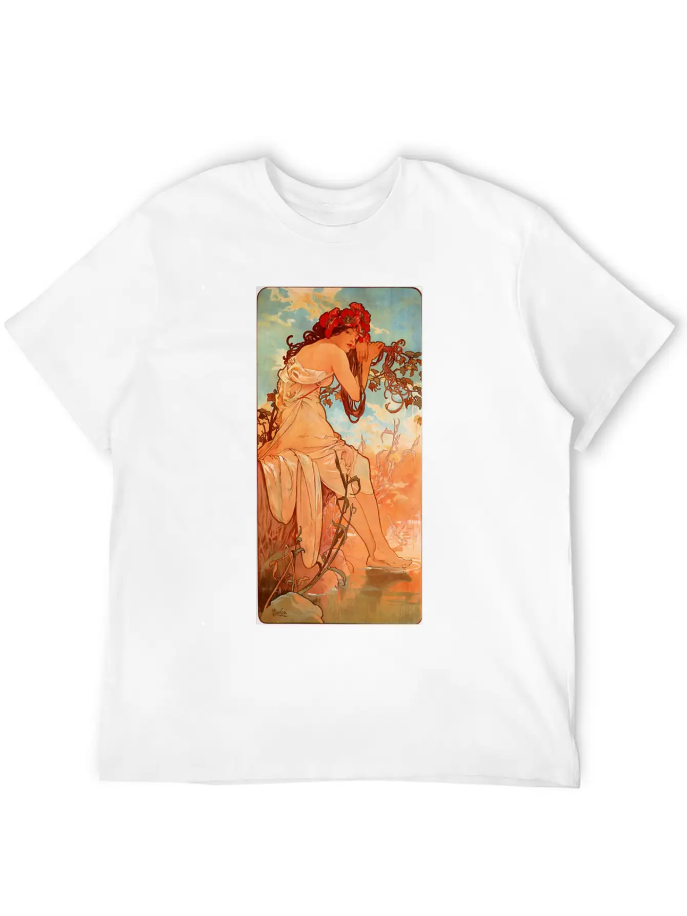 Art Nouveau Deco Alfons Mucha Beautiful Woman Breathable Soft Cotton T-Shirt – Timeless Casual Look