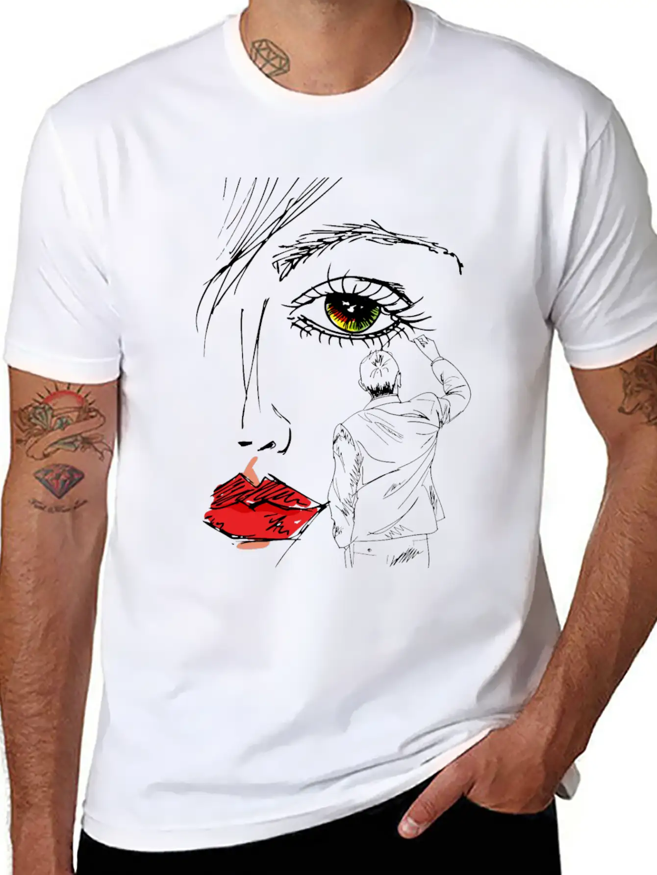 Artistic Beautiful Women Hand Drawn Sketched Unisex Short Sleeve Soft Cotton T-Shirt – Casual Everyday Wear