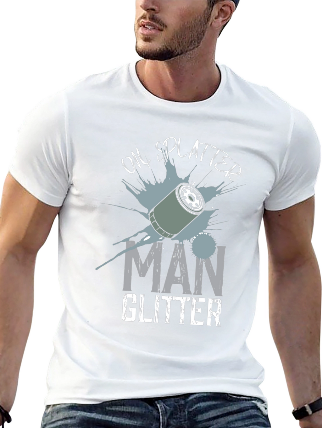 Oil Splatter Man Glitter Black T-Shirt
