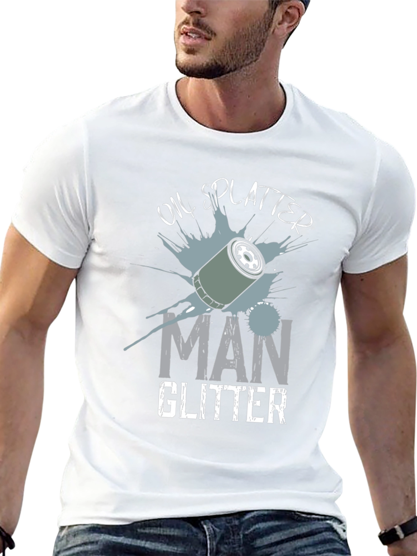 Oil Splatter Man Glitter Black T-Shirt