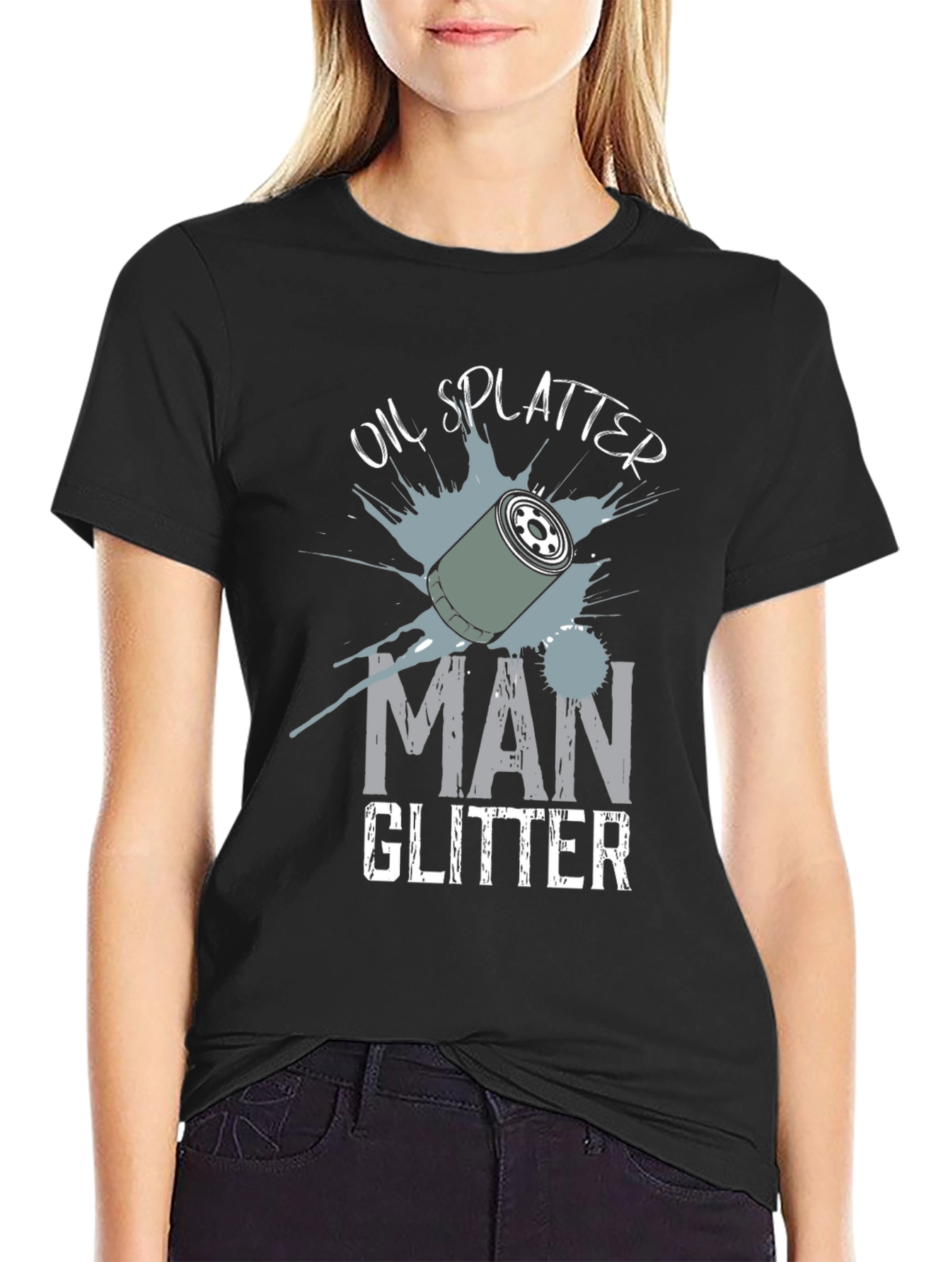 Oil Splatter Man Glitter Black T-Shirt