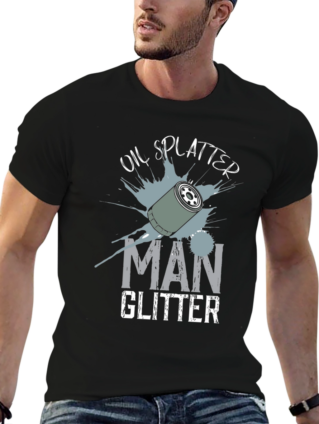 Oil Splatter Man Glitter Black T-Shirt
