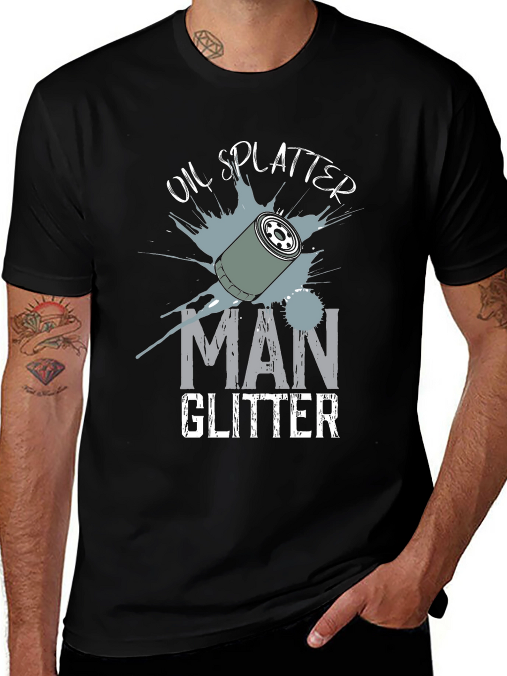 Oil Splatter Man Glitter Black T-Shirt