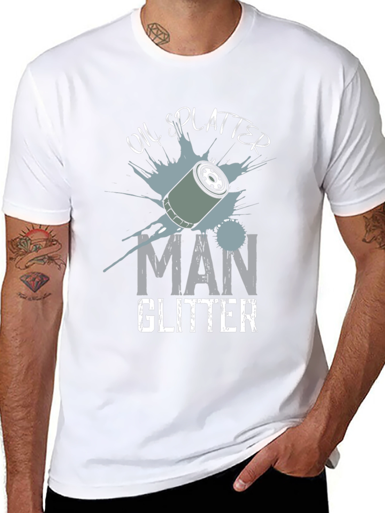 Oil Splatter Man Glitter Black T-Shirt