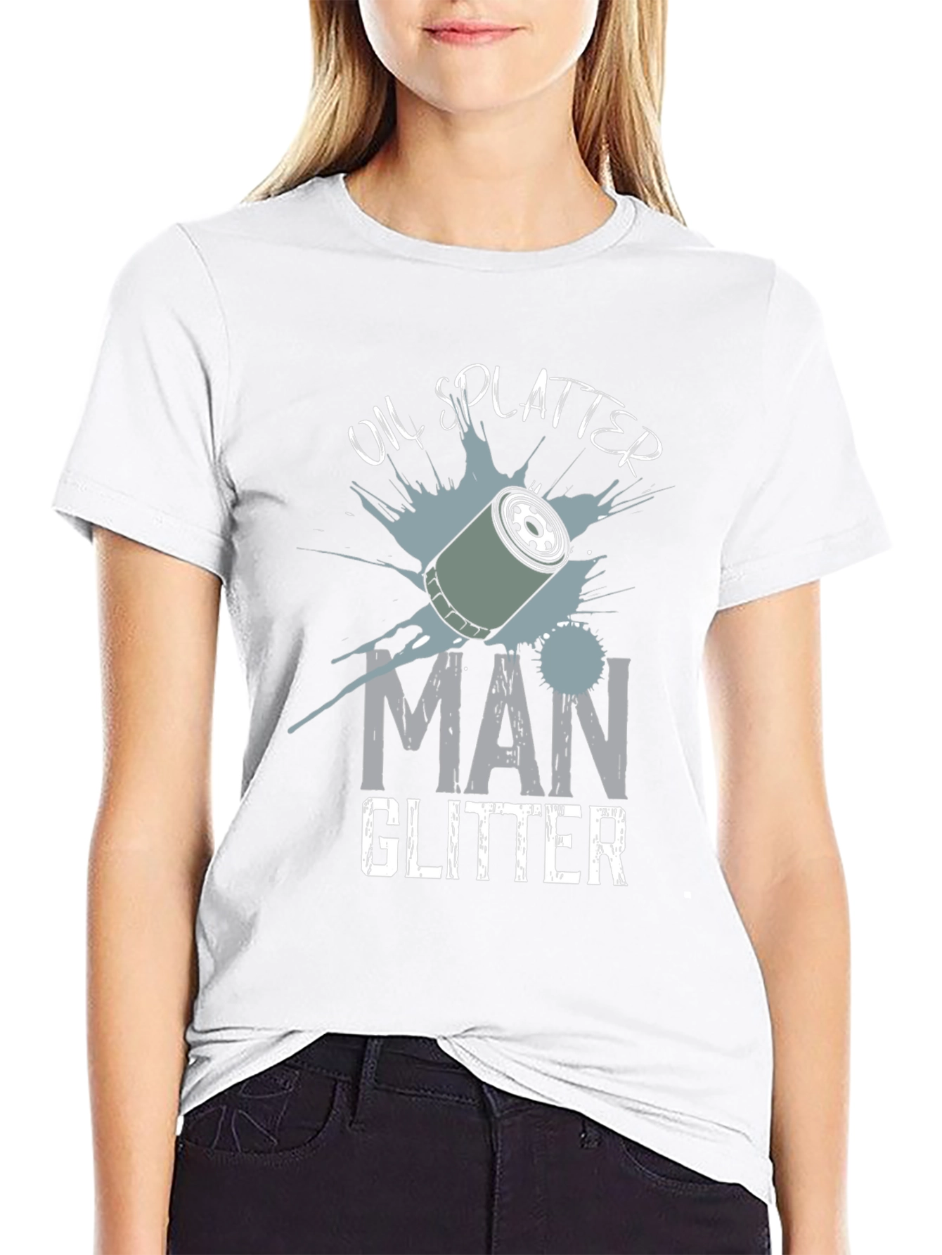 Oil Splatter Man Glitter Black T-Shirt