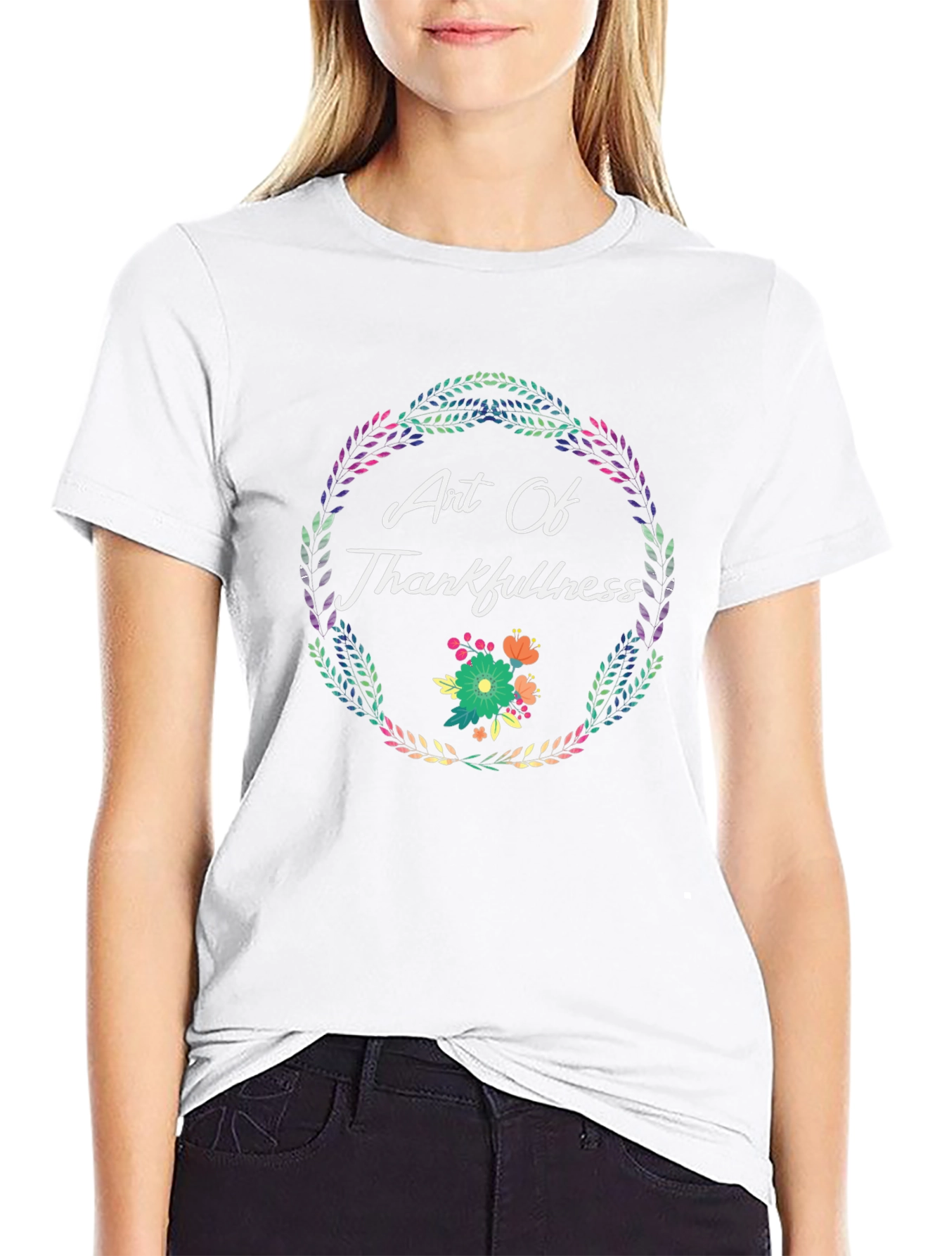 Art Of Thankfulness Floral Wreath Graphic Tee