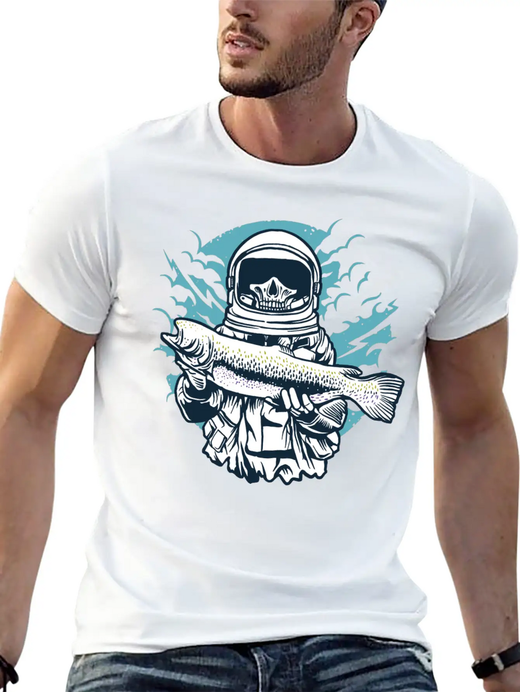 Astronaut Fishing Casual Graphic T-Shirt – Simple And Comfortable Daily Wear