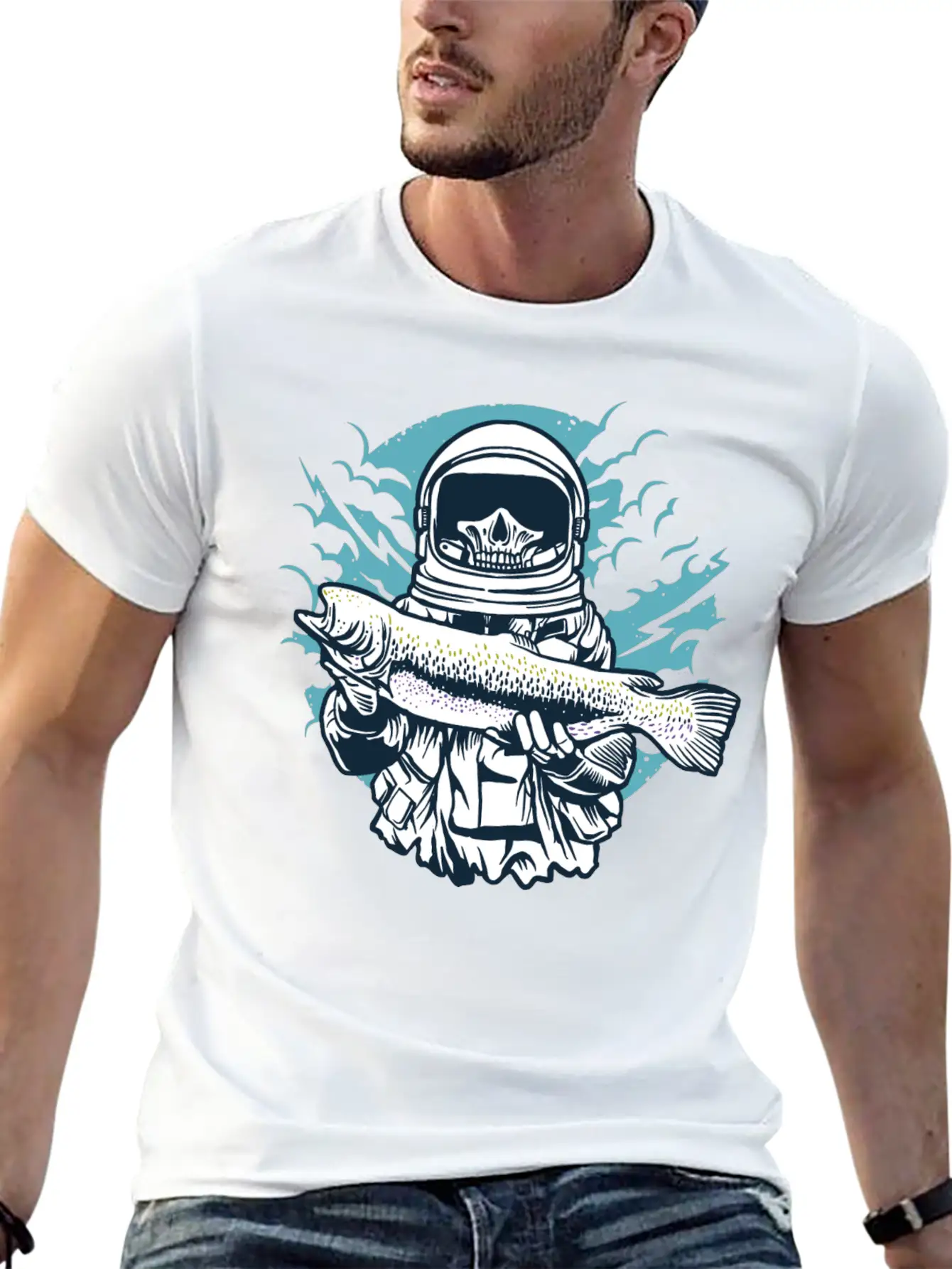 Astronaut Fishing Casual Graphic T-Shirt – Simple And Comfortable Daily Wear