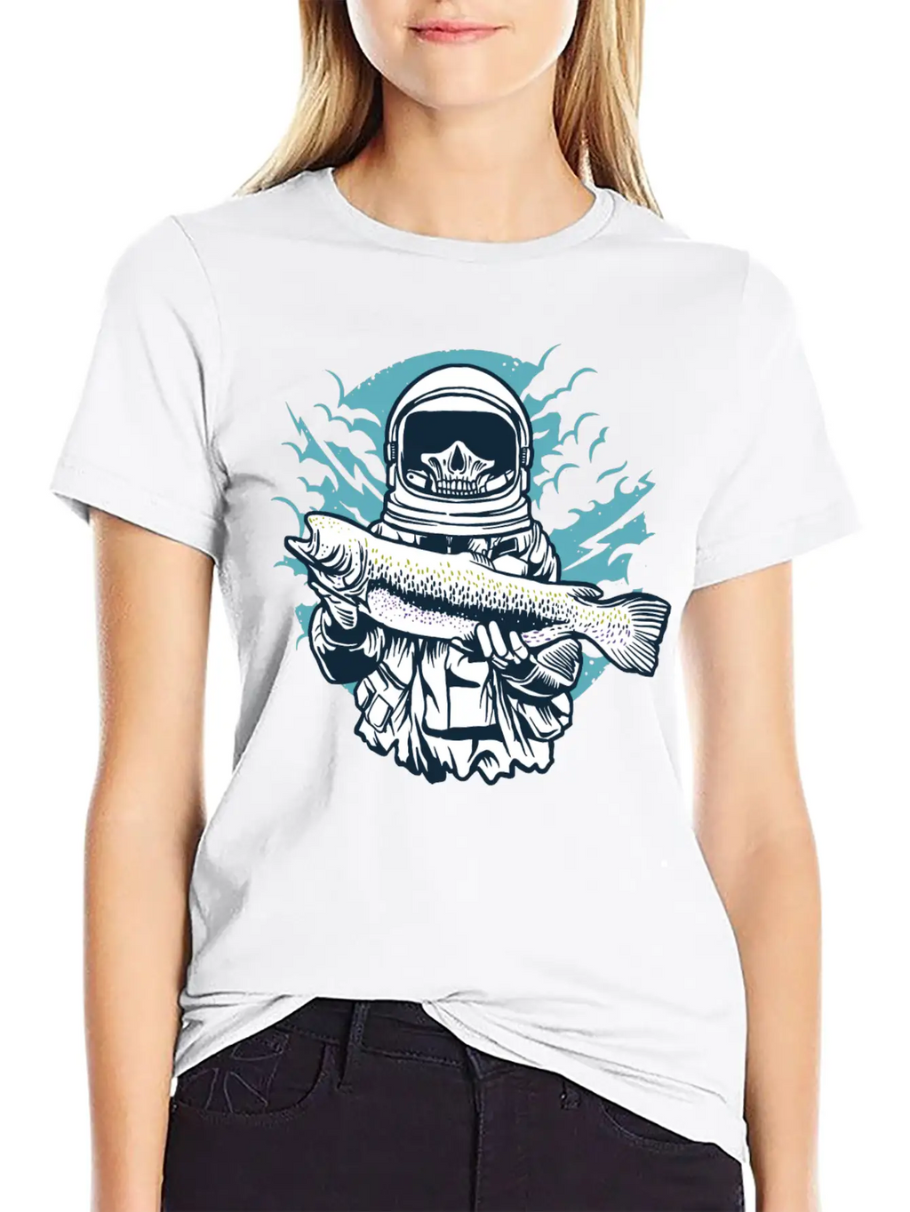 Astronaut Fishing Casual Graphic T-Shirt – Simple And Comfortable Daily Wear