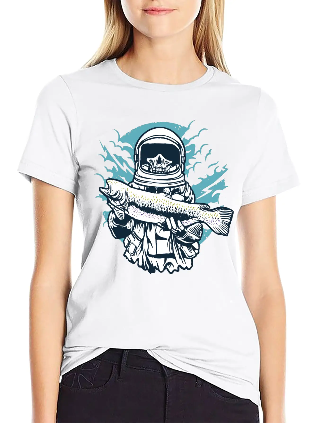 Astronaut Fishing Casual Graphic T-Shirt – Simple And Comfortable Daily Wear