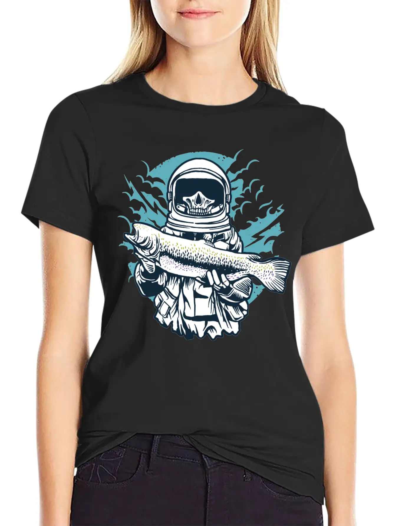 Astronaut Fishing Casual Graphic T-Shirt – Simple And Comfortable Daily Wear