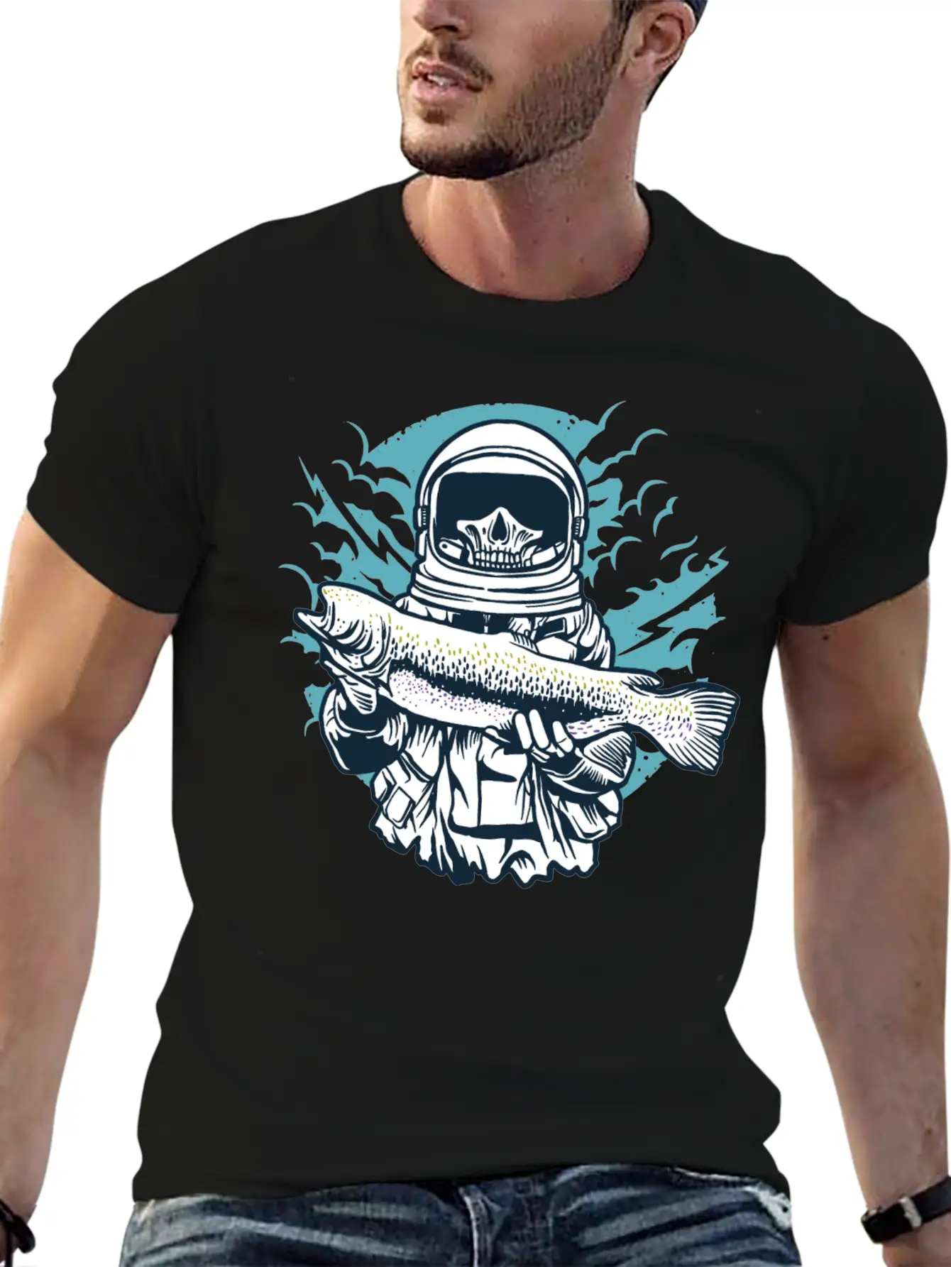 Astronaut Fishing Casual Graphic T-Shirt – Simple And Comfortable Daily Wear