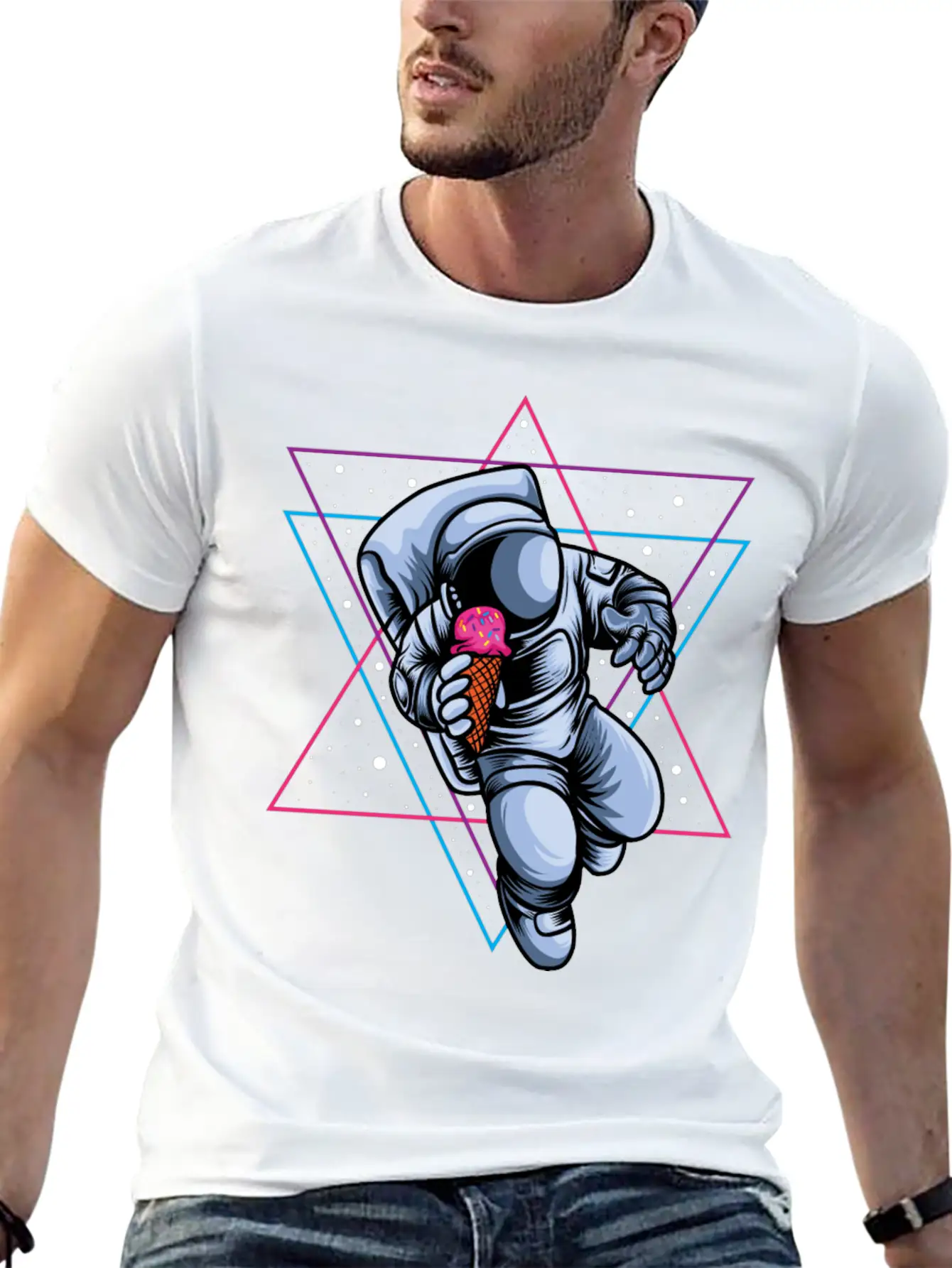 Astronaut Ice Cream Lovers Breathable Soft Cotton T-Shirt – Timeless Casual Look