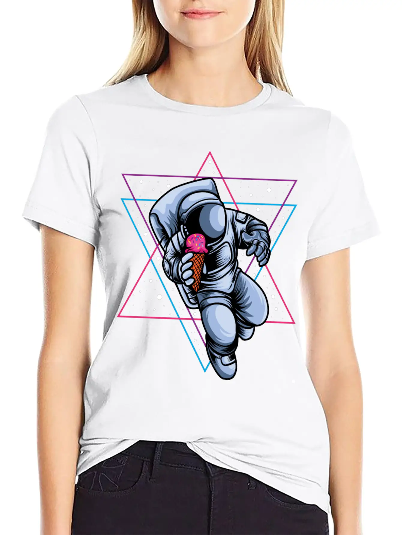 Astronaut Ice Cream Lovers Breathable Soft Cotton T-Shirt – Timeless Casual Look