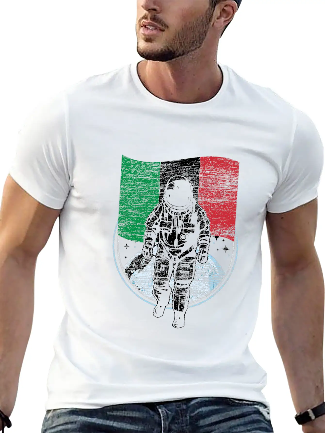 Astronaut Moon Italy Flag Classic Fit Graphic Tee For Daily Comfort – Unisex Cotton Shirt