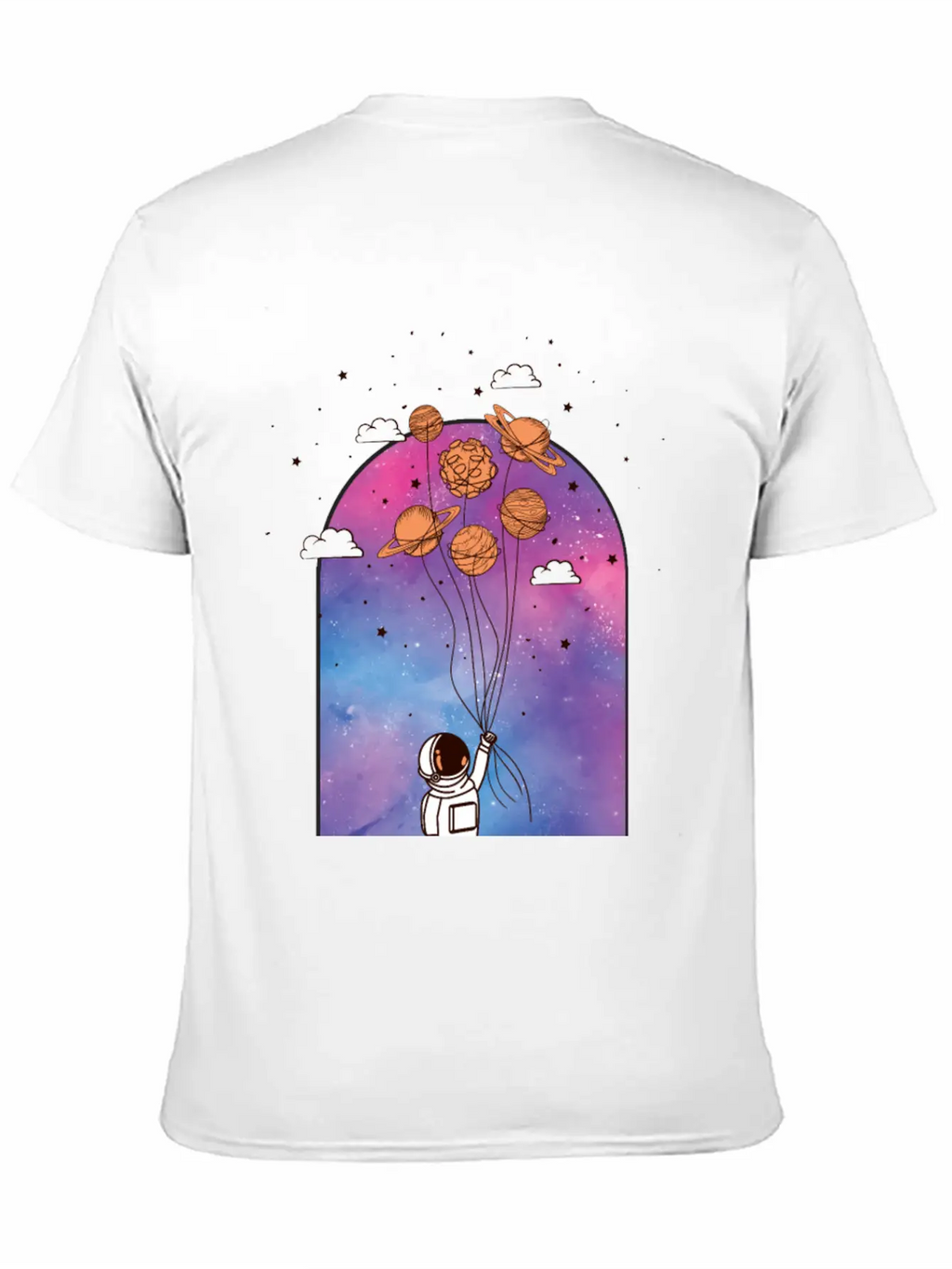 Astronaut With Planet Balloons Stylish Everyday T-Shirt – Unisex Basic Cotton Tee