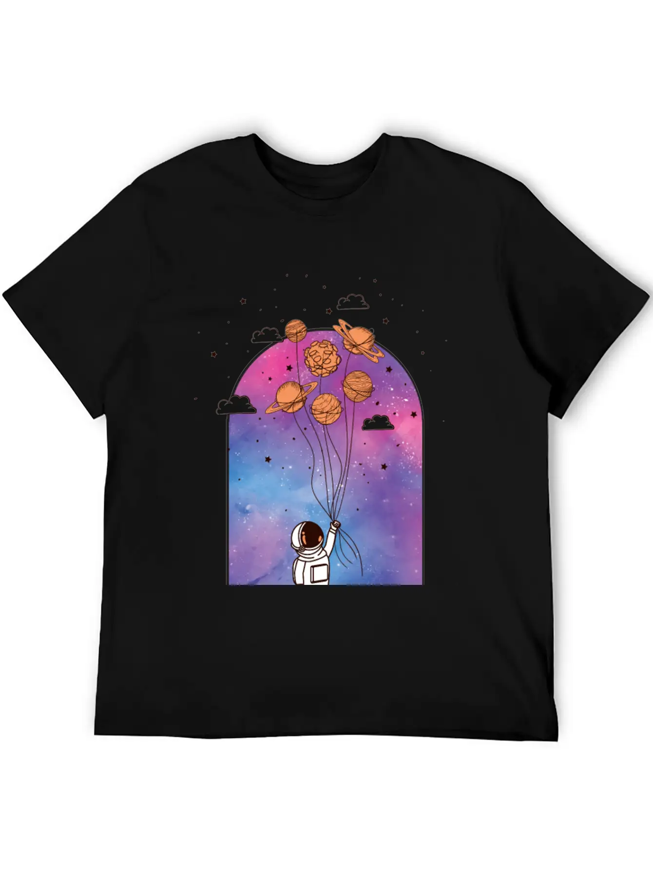 Astronaut With Planet Balloons Stylish Everyday T-Shirt – Unisex Basic Cotton Tee